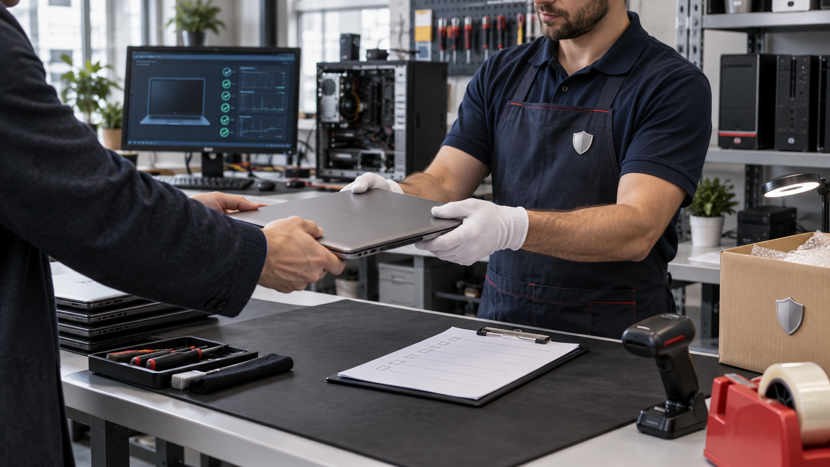 Recepción y revisión profesional de un computador usado con garantía