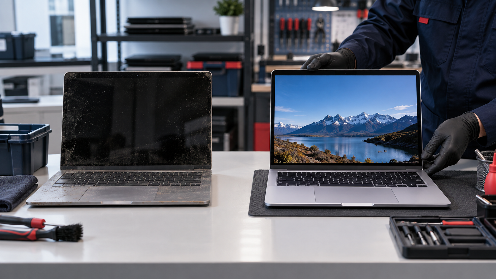 Computador usado y computador reacondicionado comparados en un taller profesional