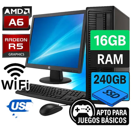 Computador Semi Gamer Hp Amd A6 16gb 240ssd, Monitor 19 Wifi