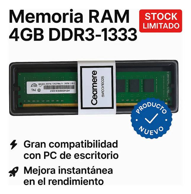 Memoria Ram Ddr3 4gb 1333mhz Ceamere U-dimm 1.5v