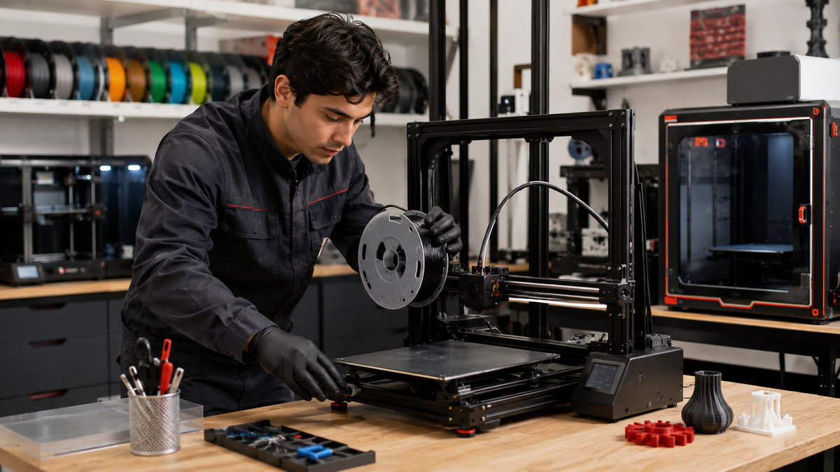 Selección de material y configuración de la impresora 3D