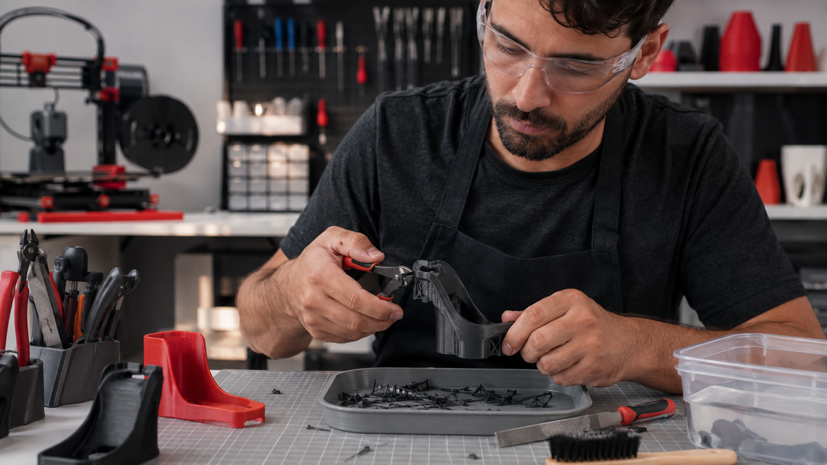 Retiro de soportes y terminación de una pieza impresa en 3D
